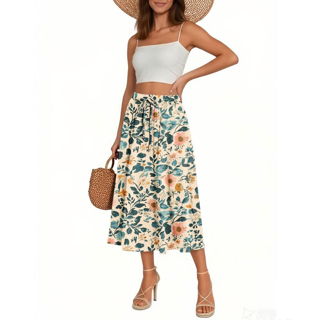 Women's Skirt Bohemian Skirt Floral Print Casual Temperament Pocket Skirt