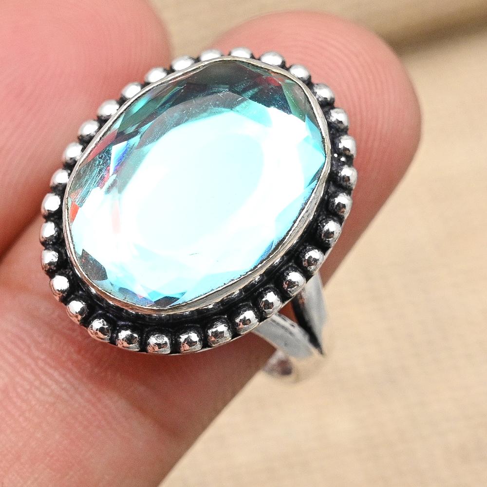Кольцо из стерлингового серебра 925 пробы с радужным мистическим топазом и драгоценным камнем ручной работы для нее