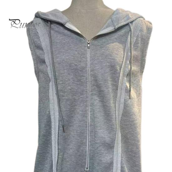 Women's Summer Short Jumpsuits Half Zip-up Sleeveless Hooded Jumpsuit Overalls Athletic One Piece Romper with Pockets