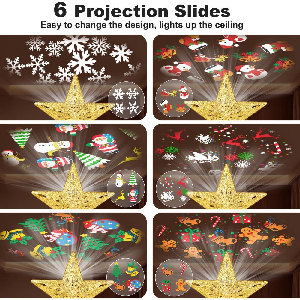 3D Glitter Projection Xmas Tree Lighting Snowflake Stars Party Decor New Christmas Tree Toppers