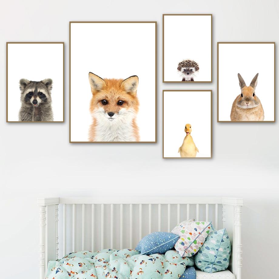 Жираф Кролик Лиса Лев Леопард Зебра Слон Плакат Детская Настенная Художественная Печать Холст Картины Современные Детские Дети Спальня Домашний Декор