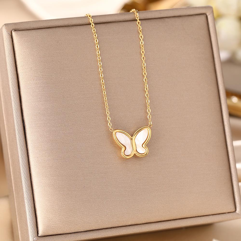 Korean Butterfly Tassel Luxury Diamond Titanium Steel Necklace - Women's Versatile Clavicle Jewelry