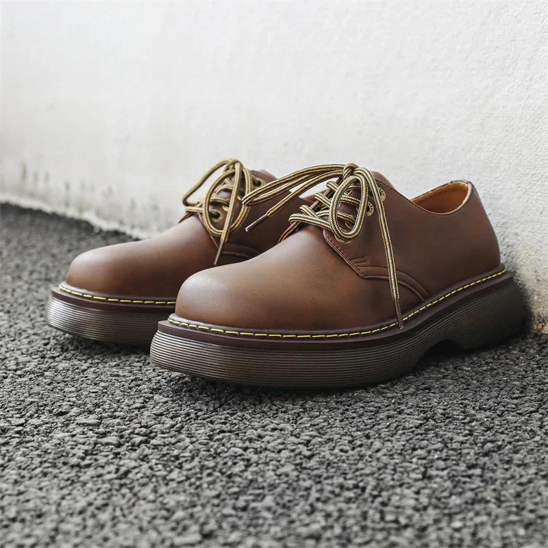 Мужские туфли из натуральной кожи, роскошные брендовые повседневные туфли для работы на открытом воздухе, толстая подошва, деловая официальная обувь для мужчин 2024