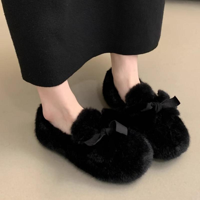 Мода 2024 года, женские новые плюшевые теплые зимние сапоги, осень и зима, модные хлопковые плоские мокасины с бантом