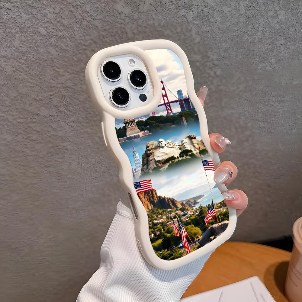 США Флаг Америки Волнистый Край ТПУ Чехол для Мобильного Телефона для iPhone 17 16 15 14 13 12 11 Air Pro Max Plus Цветной Чехол