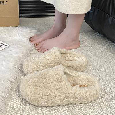 Тапочки из овечьей шерсти на толстой подошве женские осенне-зимние 2025 новая корейская версия интернет-знаменитости увеличивающие рост маффин мешок голова ха