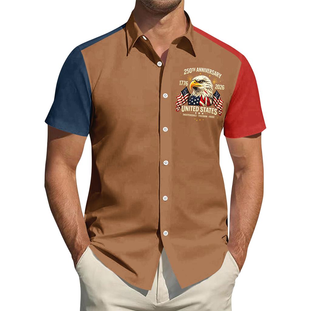 Men's Independence Day Printed Collared Top Men's Casual Sports Short-Sleeve Shirt