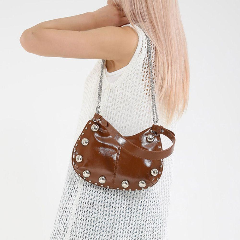 Small Pack Punk Style Handbags Crossbody Bag Shoulder Bag Fashion Rivets PU Underarm Bag Girls
