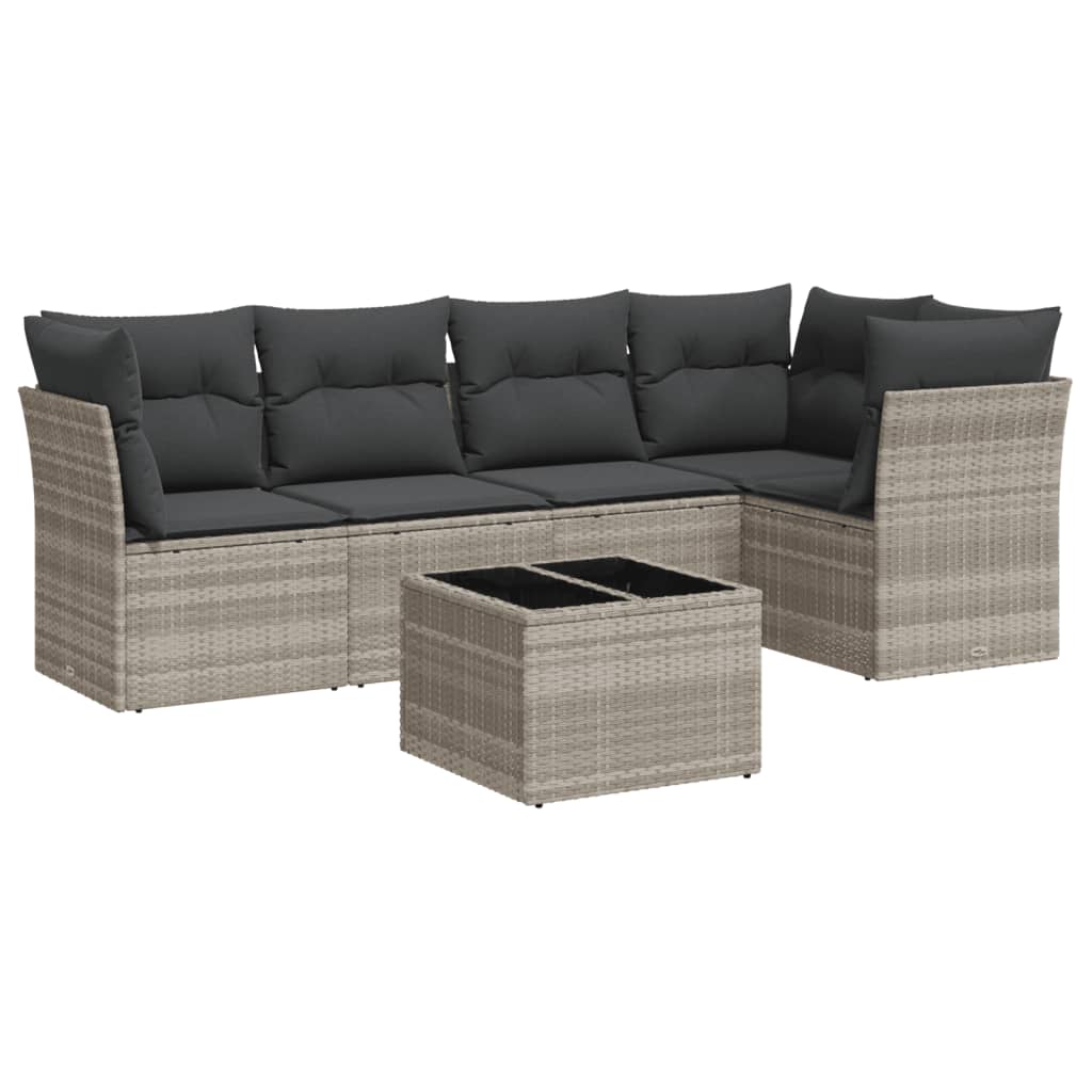 6 Piece Garden Sofa Set with Cushions Light Grey Poly Rattan