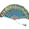 1PC Folding Fan Colorful Peacock Feather Home Decoration Embroidery Sequin High Quality Dance Hand Fans