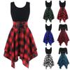 Модное женское платье без рукавов с открытыми плечами и крестиком в клетку с нерегулярным принтом