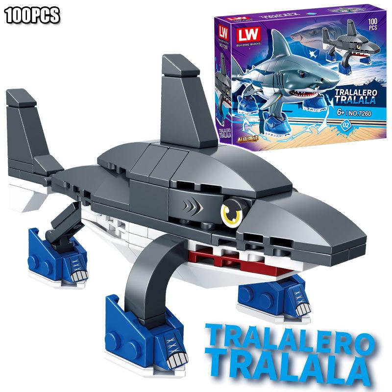 Shark Figurine Tungtungsahur Figure Block Toy Tralalero Tralala Figure Children Educational Building Block Assemble Toy Gift
