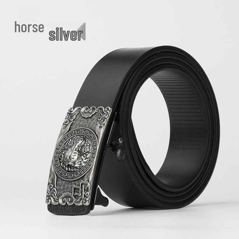 Chinese Zodiac Retro Men's Automatic Cowhide Leather Belt