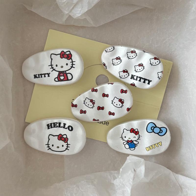 2/5 шт. Заколки для волос Hello Kitty, Треугольные волнистые заколки, Заколки-уточки, Аксессуары для волос, Милые и крутые, Серебристые кошки, Каваий