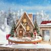 Christmas Acrylic Desktop Ornament Flat Snowy Cabin Ornament with Base Christmas Village