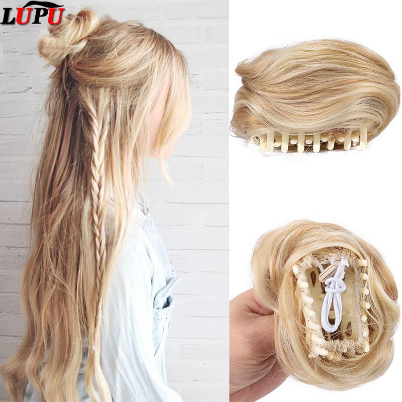 LUPU Straight Synthetic Bread Grab Pins Hair Bun Wigs Party Red Wig Clips Female Hair Tail Extension Heat-resistant Fackhair