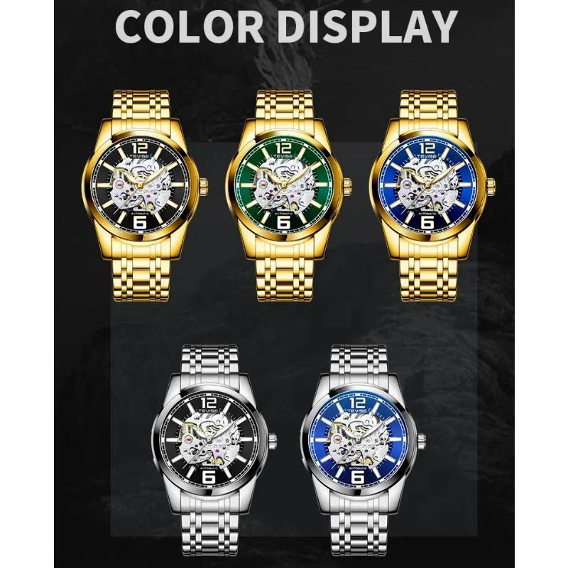 TEVISE Mechanical Watch Men Skeleton Watch Fashion Business Automatic Watch Luminous Waterproof Wristwatch for Men