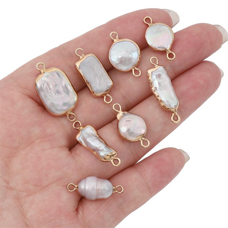 Натуральный пресноводный жемчуг, неправильная форма, золотая окантовка, двойные подвески для DIY ожерелья, браслета, серег, изготовления ювелирных изделий