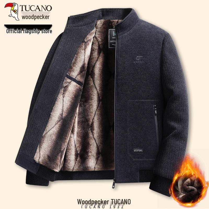 Мужское шерстяное пальто с флисовой подкладкой Woodpecker - Отложной воротник