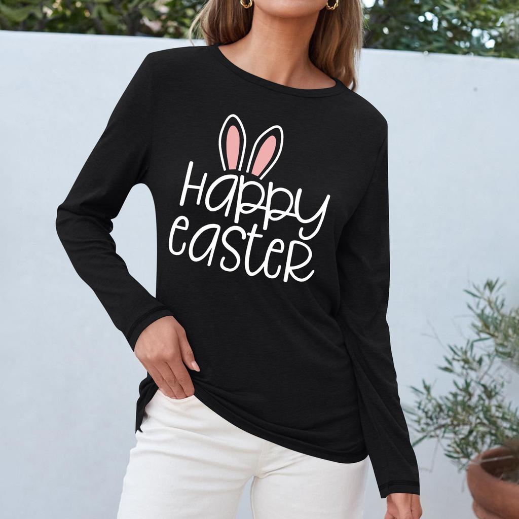 Long Sleeve Shirts For Women Easter Carnival Print Graphic Tees Blouses Casual Basic Tops Pullover