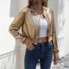 Women's Metallic Varsity Baseball Jacket Zipper Long Sleeve Cropped Coat Casual Autumn Winter Outerwear