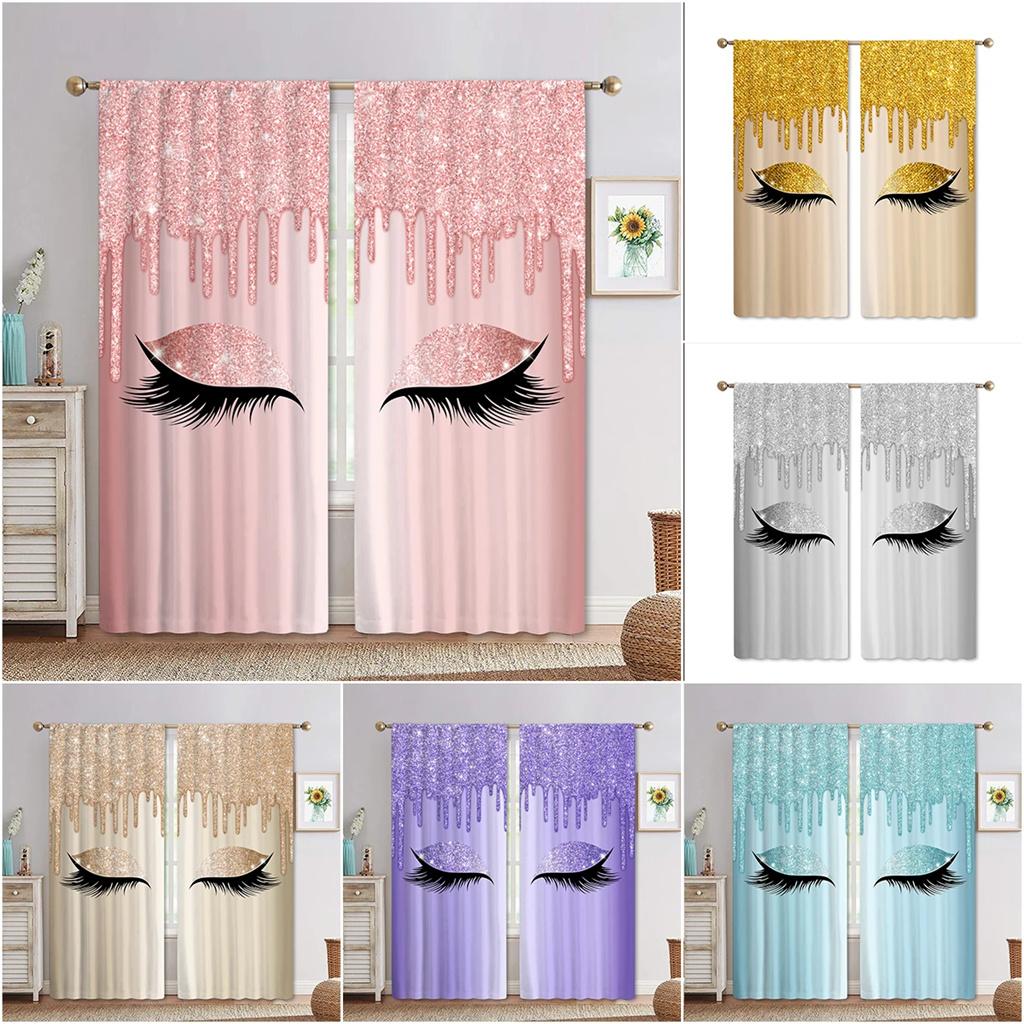 Popular Pink Eyelashes, Eyes 3D Digital Printing Bedroom Living Room Window Curtains 2 Panels