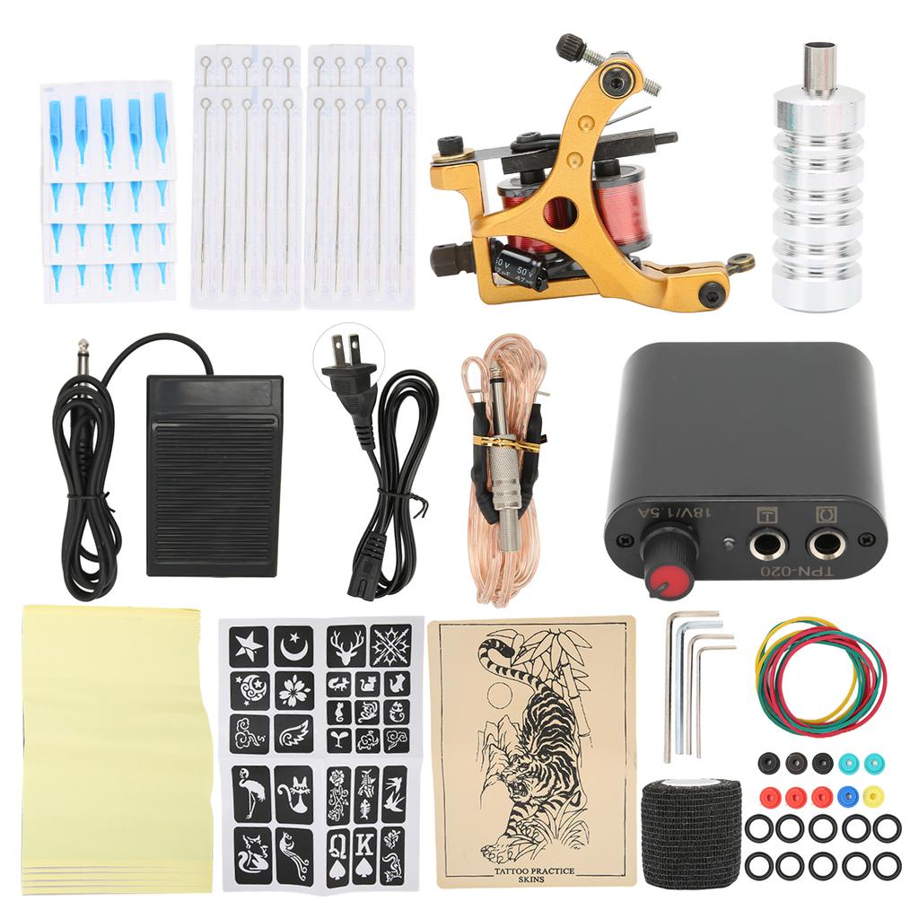 Professional Tattoo Kit Tattoo Power Supply Practice Skin Elastic Band Set for Beginners 90‑265VUS