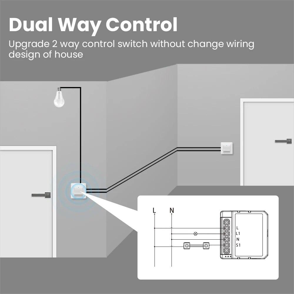 AVATTO WiFi Мини-умный выключатель 1/2/3/4 клавиши Модуль DIY-выключателей Двухстороннее управление Работает с Smart Tuya Alexa Alice Google Home