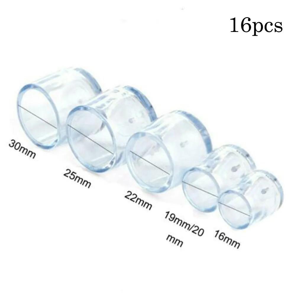 16Pcs 16/19/25/30mm Chair Leg Cap Rubber Feet-Protector Pads Non-slip Transparent Table Covers Furniture Leveling Feet Decor