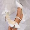 Туфли-лодочки с острым носком и ремешком на щиколотке на высоком каблуке, женские, белые, атласные, с бантом, для банкета, женские, элегантные, на шпильке