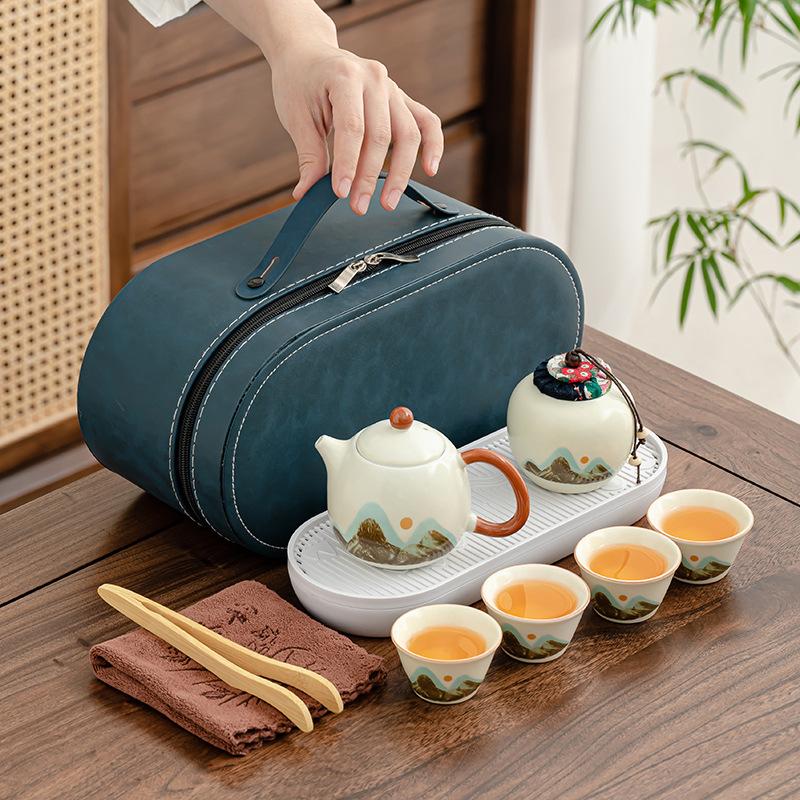 Travel tea set, teapot drinking tea, outdoor kung fu tea set, portable teapot business gifts, gifts