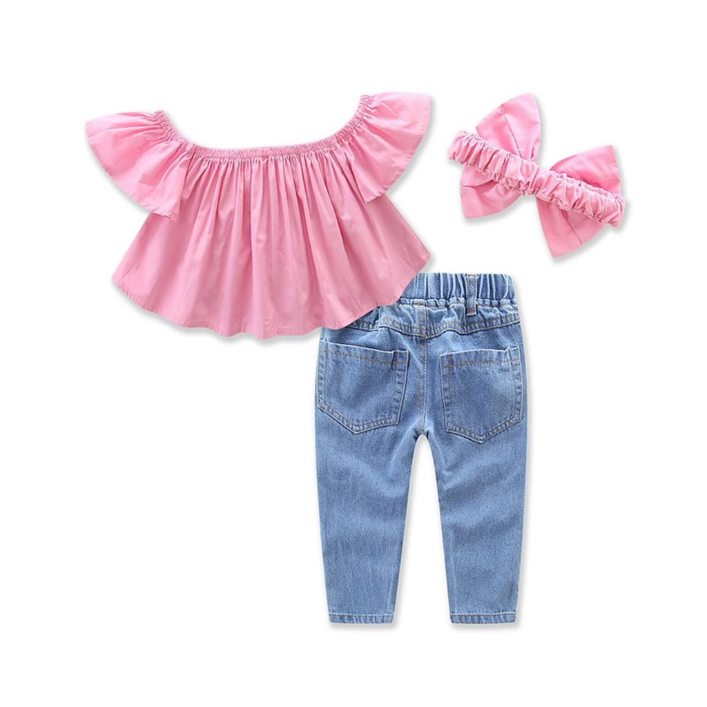 (проектор)Рваный джинсовый костюм для маленьких девочек, топ без рукавов + рваные джинсовые штаны, комплект из 3 предметов
