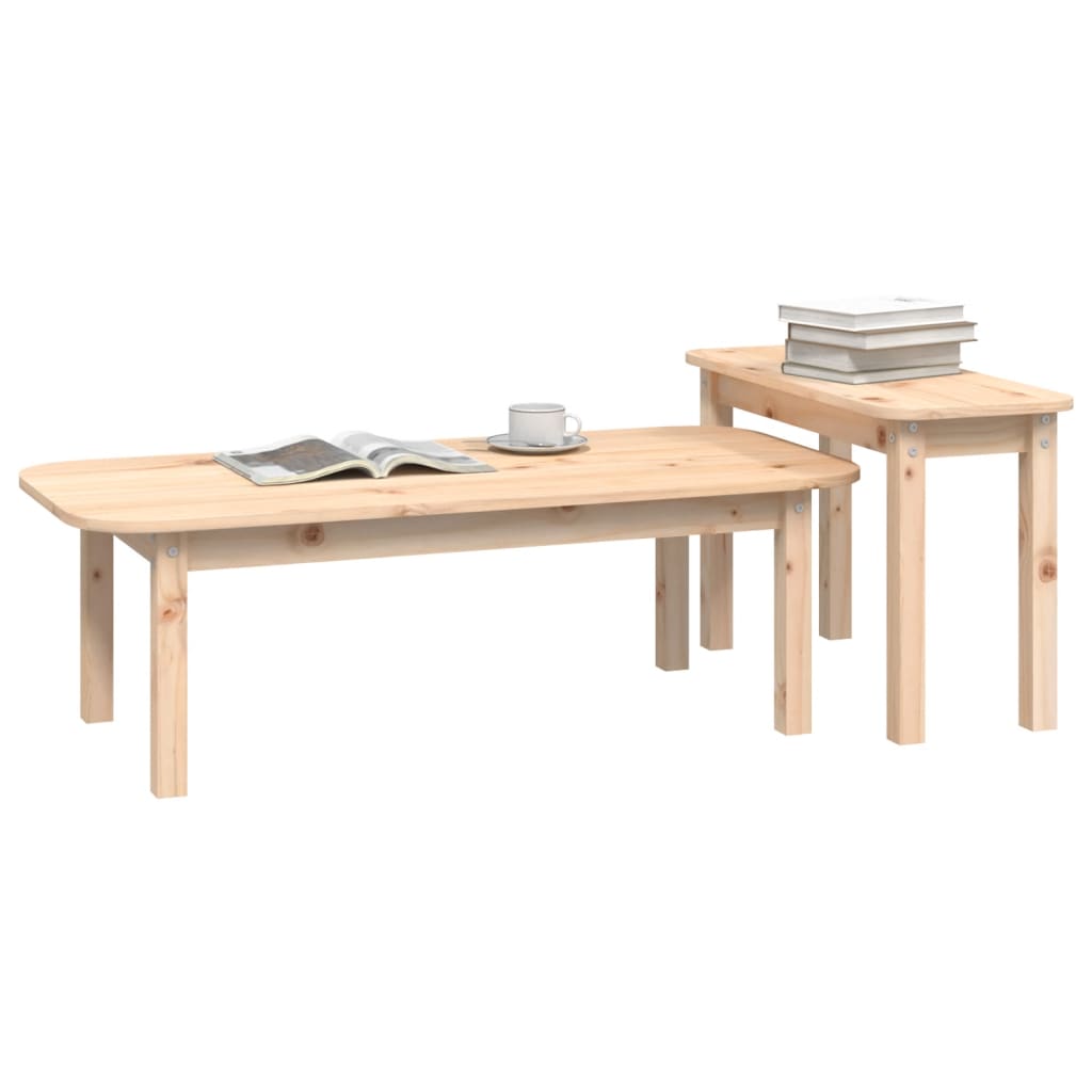2 Piece Coffee Table Set Solid Pine Wood