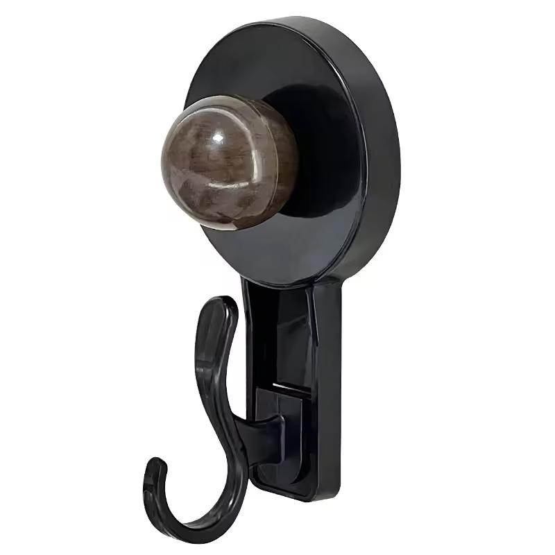 Solid Black Wood Grain Suction Hook No Residue for Wall and Door Organization