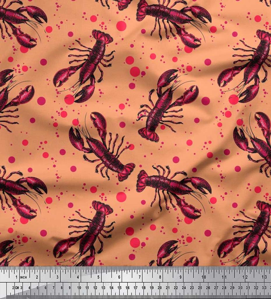 Soimoi Японская креп-сатиновая ткань в горошек и лобстер с океанским принтом, 42 дюйма по метрам