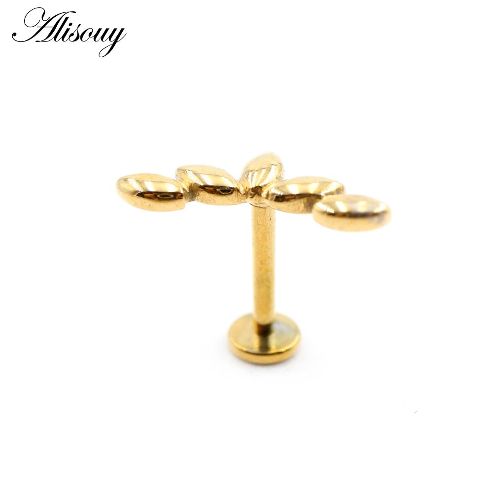 Alisouy 1PC Нержавеющая сталь Собака Следы Лист 16G Tragus Helix Bar Лабрет Губное кольцо Хрящ Ухо Серьги Пирсинг Украшения для тела