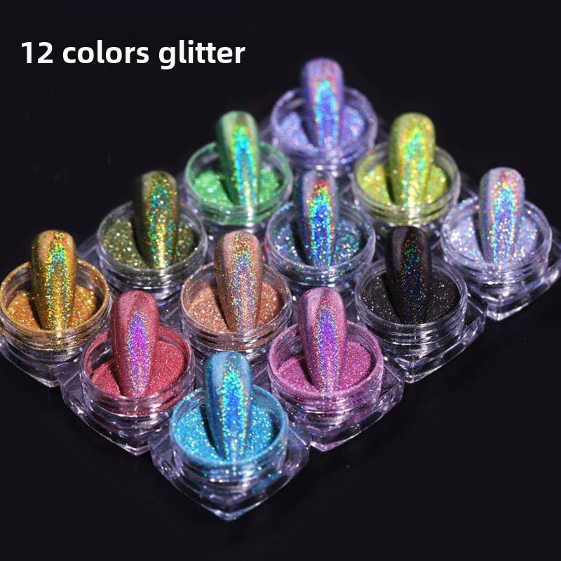 Набор блесток для голографического дизайна ногтей, 12 цветов, радужная хромированная зеркальная пудра, пигменты для профессионального дизайна ногтей