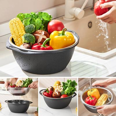 Дренажная корзина с двумя слоями и ручкой, кухонная сливная чаша, выдолбленная, для быстрого слива, для фруктового салата, для мытья, хранения, сито, для сушки овощей