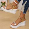 Мода Мода Стразы Женские Босоножки на Танкетке Лето 2025 Толстая Подошва Пляжная Обувь Женщина Ремешок на Щиколотке Массивная Платформа Sandalias Mujer