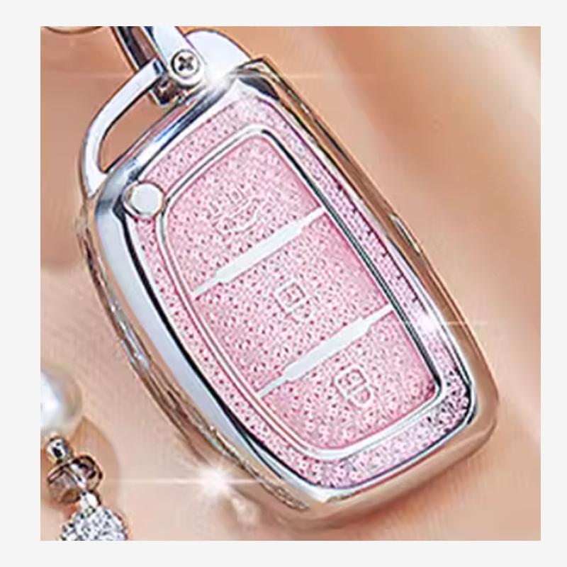 Car For Hyundai Solaris Ix35 Ix45 ELANTRA Santa Fe HB20 Verna 3 Button Remote Key Case Cover Fob Bag Keychain Crystal Pink TPU