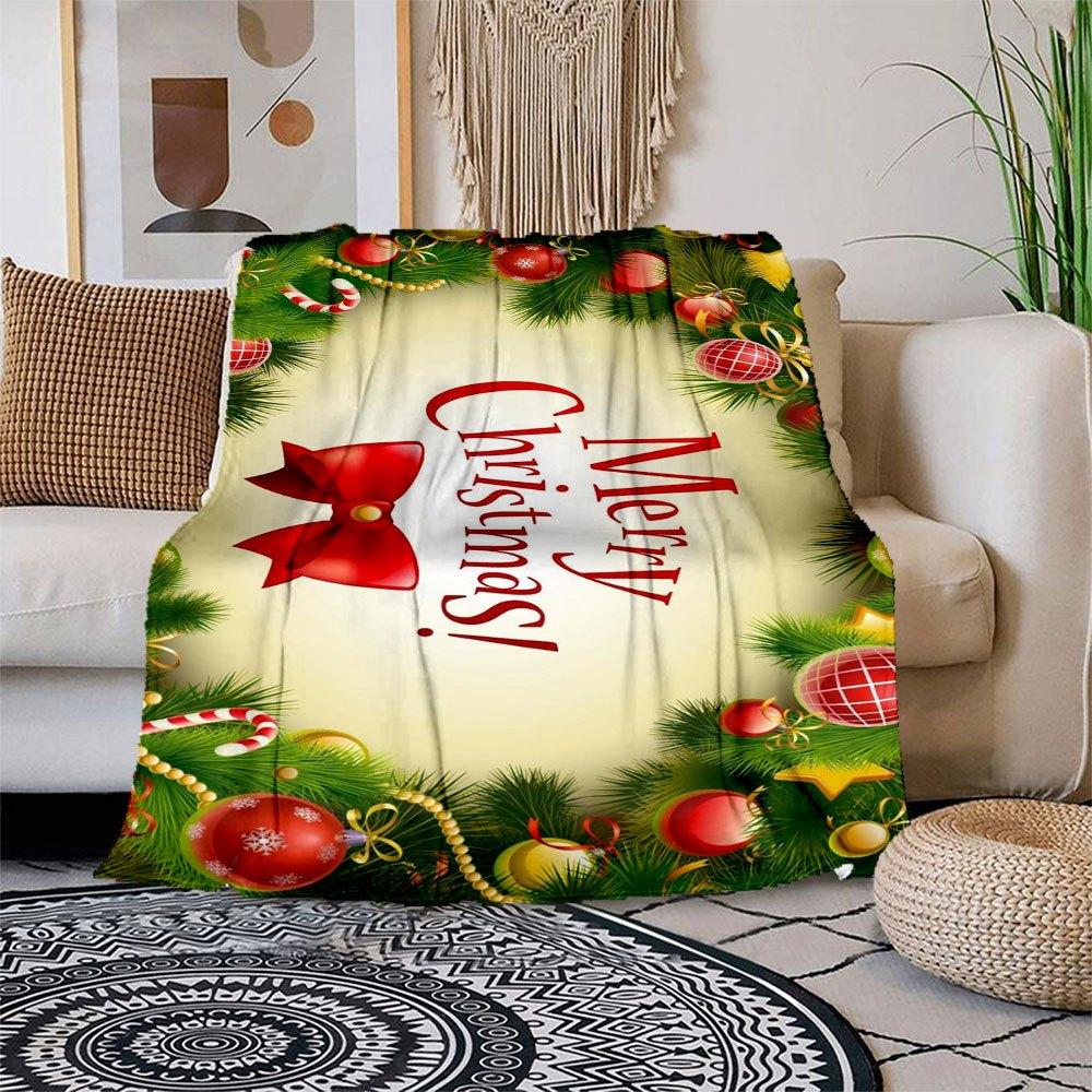 "Merry Christmas! Festive Greeting Card"Blanket Flannel Throw Blanket for Sofa, Bed, Travel, Camping, Office, Couch, Chair, And Bed Gift for