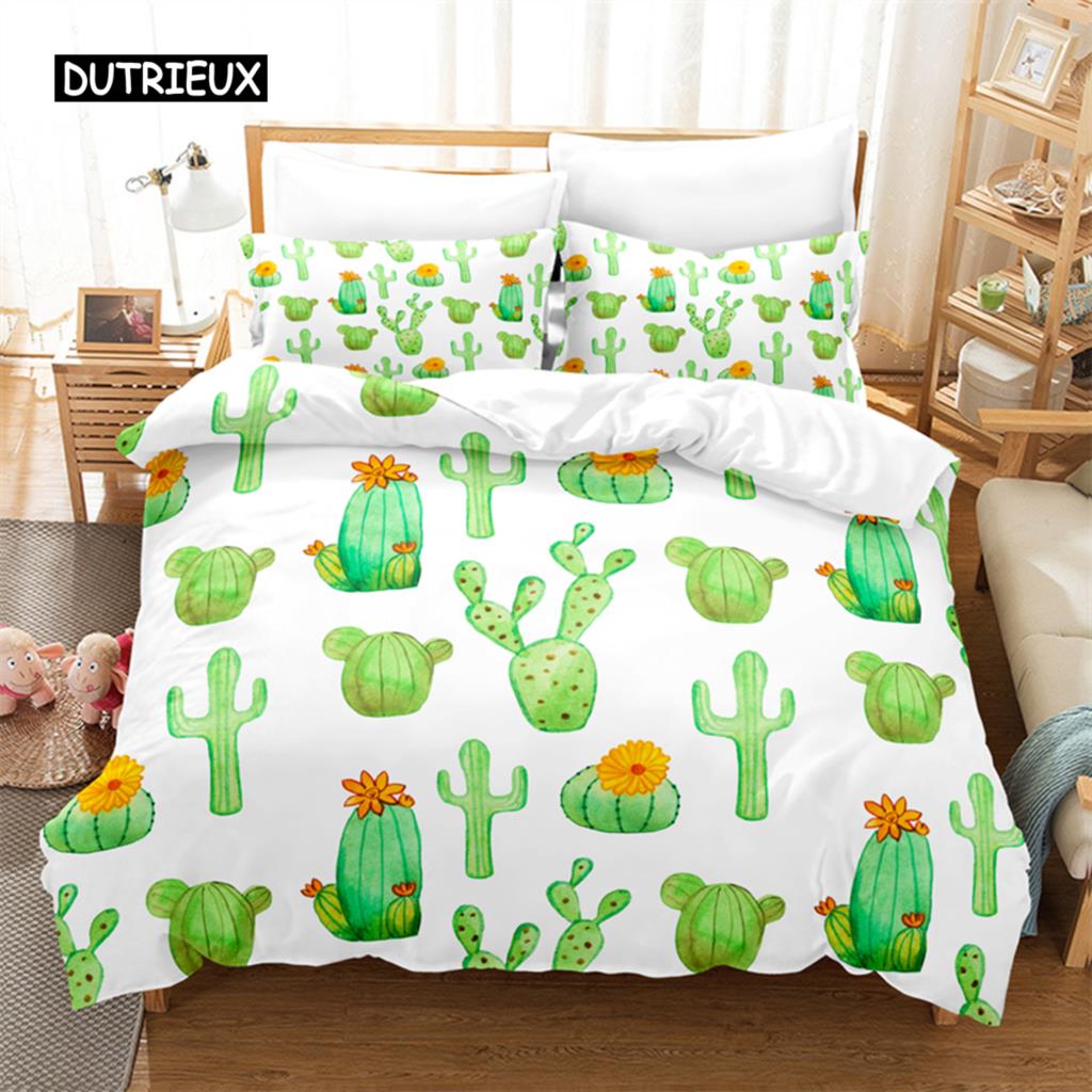 Тропический кактус Постельный комплект Набор пододеяльников 3d Постельное белье Цифровая печать Постельное белье размера Queen Модный дизайн
