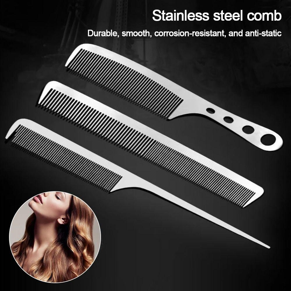 Silver Hairdressing Styling Comb Stainless Steel Metal Barber Comb New Anti Static Comb Barber