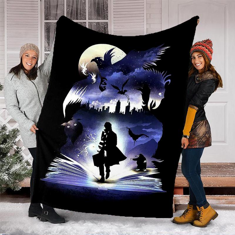 Moonlit Fantasy Print Flannel Blanket, Soft Warm Lightweight Throw Blanket for living Room,Sofa Bed Camping office