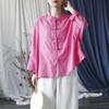 Women Vintage Rose Red Shirts Tops Stand Long Sleeve Button Blouses Spring Loose Women Shirts