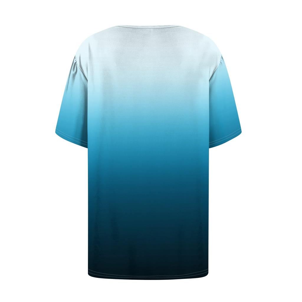 Женский модный повседневный короткий рукав пуловер с принтом на пуговицах и круглым вырезом