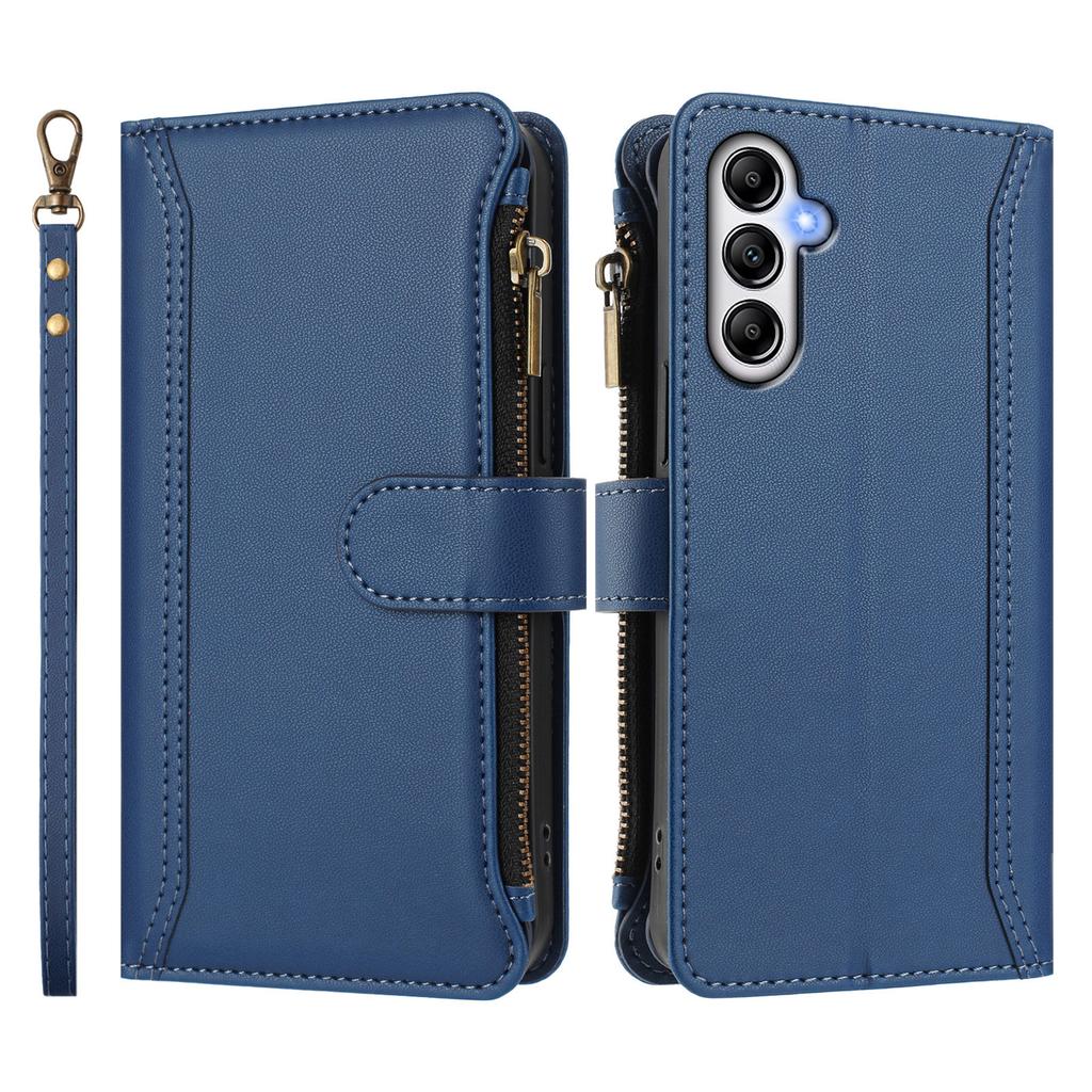 Для Samsung Galaxy A25 5G (Глобальный) (161,0 х 76,5 х 8,3 мм) Кожаный чехол 9 отделений для карт кошелек на молнии подставка чехол для телефона с ремешком на запястье