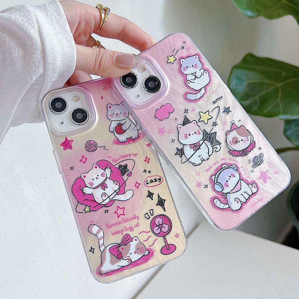 Laser Cute Cat Silicone Case for Xiaomi Redmi Note 12 11 10 Samsung A54 A24 A14 Oppo A78 A58 A38 Infinix Note 30 Funda Painted Cover Soft TPU Bumper