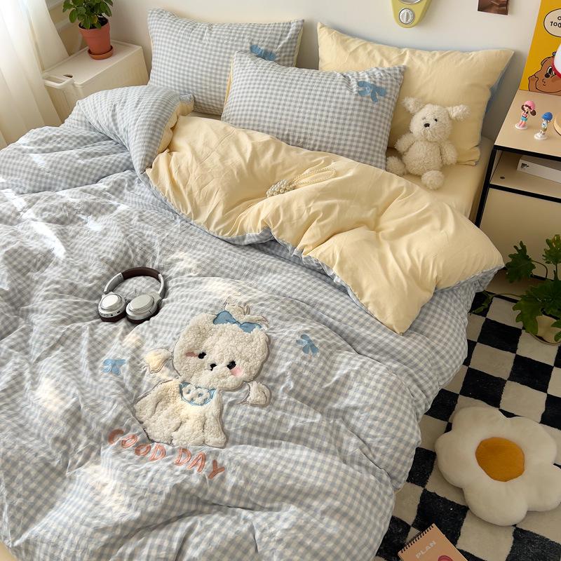 Мультяшный Мягкий Хлопковый Моющийся Комплект из 3 предметов для Односпальной Кровати: Простыня на резинке, Простыня, Приятная к коже