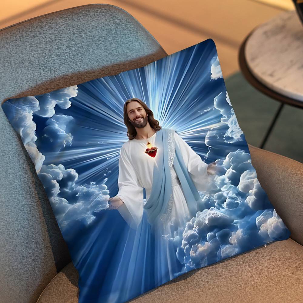 Brasil Flag And Jesus Christ Pillow Case Anti-Dustmite Pillowcase Invisible Zipper Silky Short Plush Sofa Cushion Cover